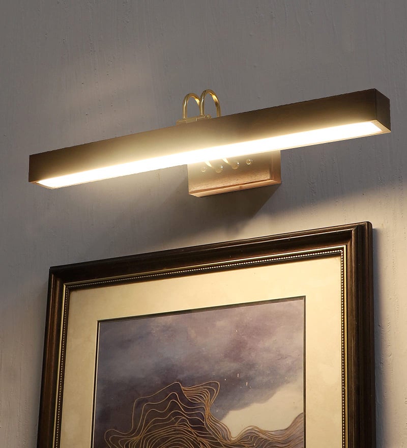 Green House Handmade Sheesham Wood Wall Light for Dressing Table/Mirror/Vanity/Bedroom/Bathroom/Living Room with 20W in-Built Warm White LED/2 feet Wide with Gold Plated Brass Bands/Rivets/Moving Set - Image 1