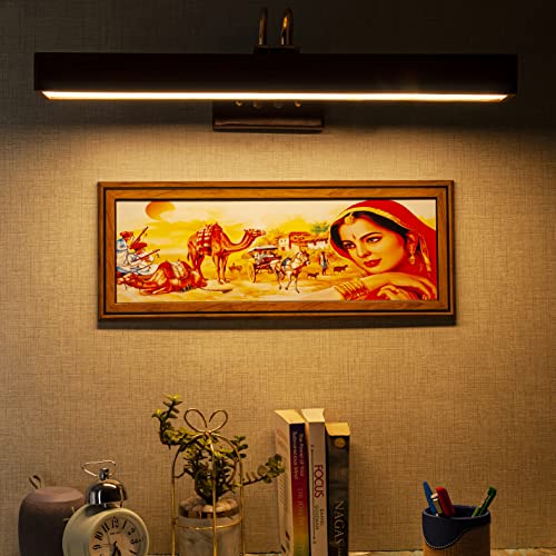 Green House Handmade Sheesham Wood Wall Light for Dressing Table/Mirror/Vanity/Bedroom/Bathroom/Living Room with 20W in-Built Warm White LED/2 feet Wide with Gold Plated Brass Bands/Rivets/Moving Set - Image 4