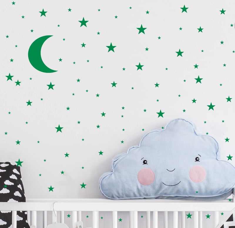 JURUOXIN Moon and Stars Wall Decal Vinyl Sticker for Kids Boy Girls Baby Room Decoration Good Night Nursery Wall Decor Home House Bedroom Design YMX16 (Green) - Image 1