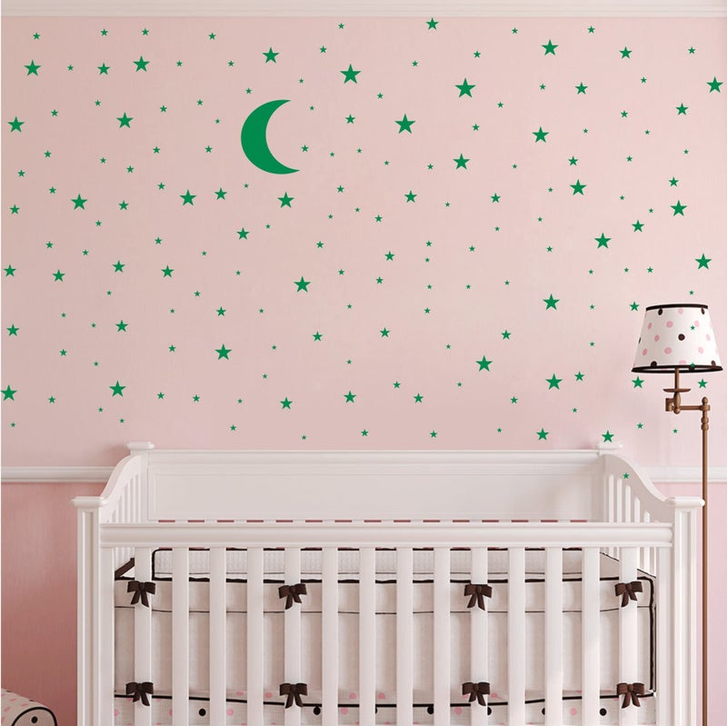 JURUOXIN Moon and Stars Wall Decal Vinyl Sticker for Kids Boy Girls Baby Room Decoration Good Night Nursery Wall Decor Home House Bedroom Design YMX16 (Green) - Image 3