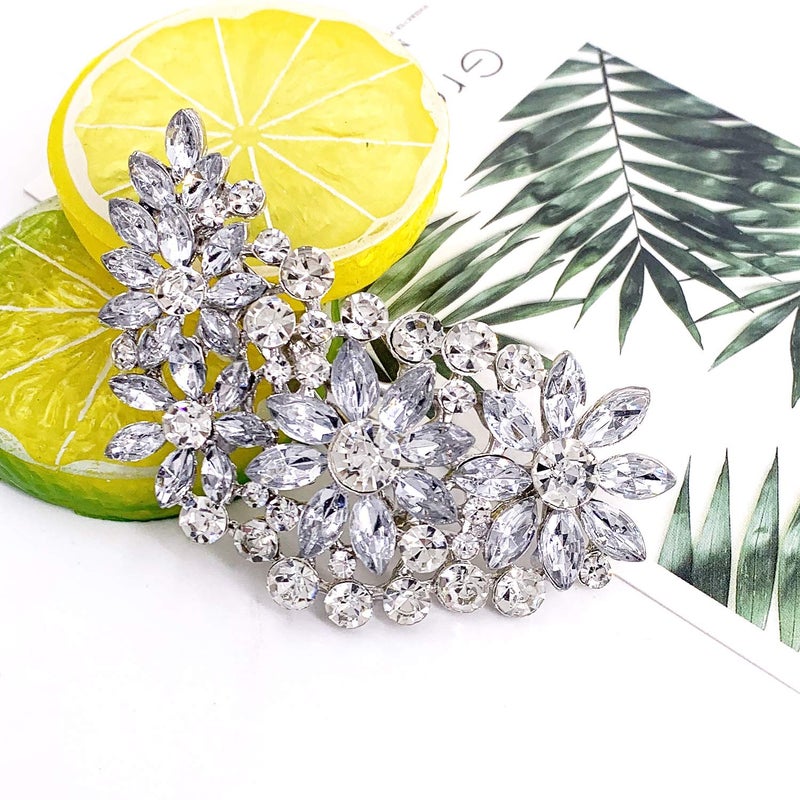 LAXPICOL Vintage Clear Austrian Crystal Flower Leaf Bouquet Clusters Large Big Brooch Pin for Women Wedding Broach - Image 2