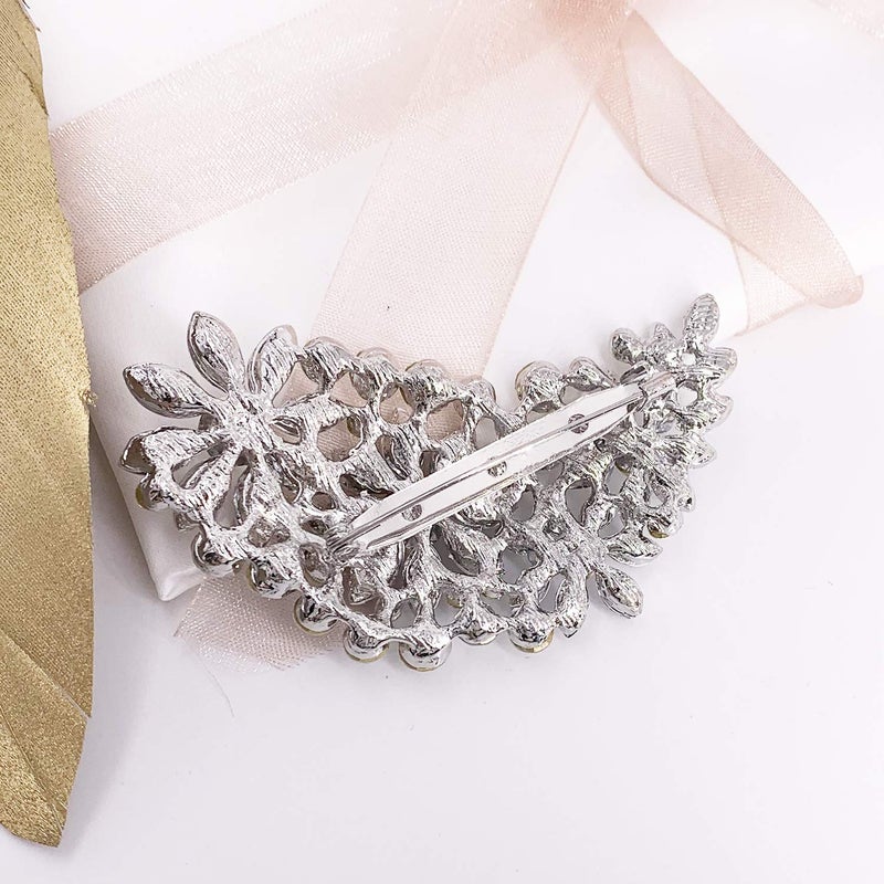 LAXPICOL Vintage Clear Austrian Crystal Flower Leaf Bouquet Clusters Large Big Brooch Pin for Women Wedding Broach - Image 4