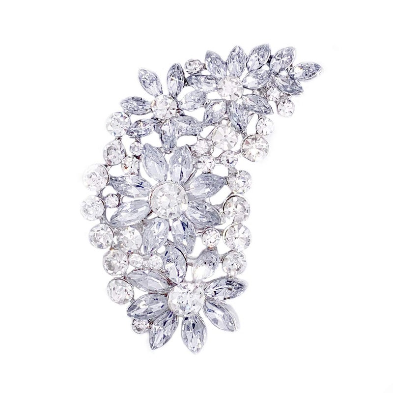 LAXPICOL Vintage Clear Austrian Crystal Flower Leaf Bouquet Clusters Large Big Brooch Pin for Women Wedding Broach - Image 1