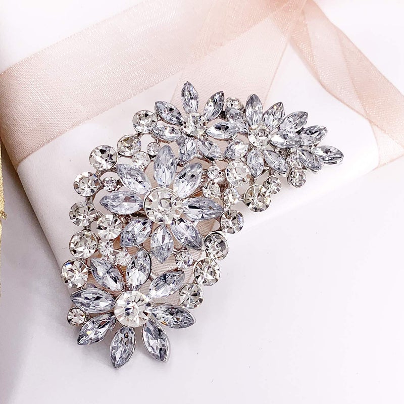 LAXPICOL Vintage Clear Austrian Crystal Flower Leaf Bouquet Clusters Large Big Brooch Pin for Women Wedding Broach - Image 3