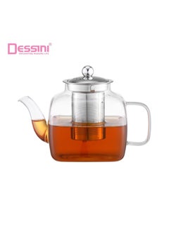 Dessini 1000ml Glass Heat Resistant Teapot , Borosilicate Tea Kettle with Removable Infuser Strainer for Microwavable and Stovetop KD540