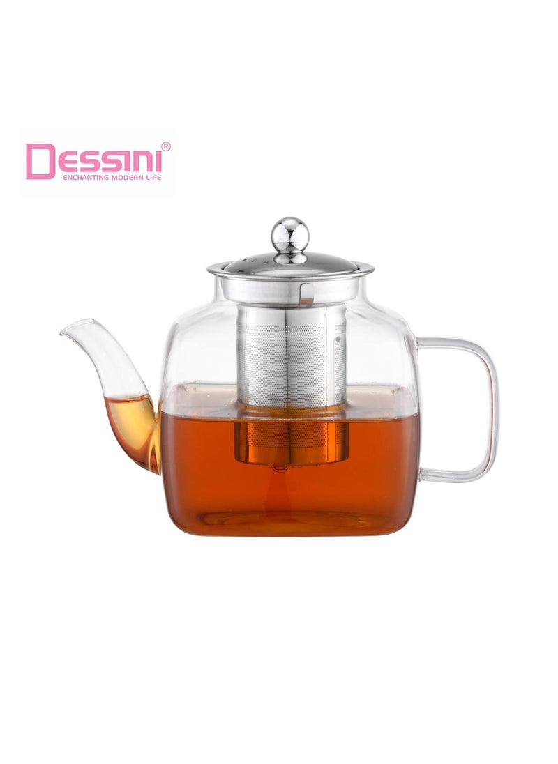 DESSINI - Dessini 1000ml Glass Heat Resistant Teapot , Borosilicate Tea Kettle with Removable Infuser Strainer for Microwavable and Stovetop KD540 - Image 1