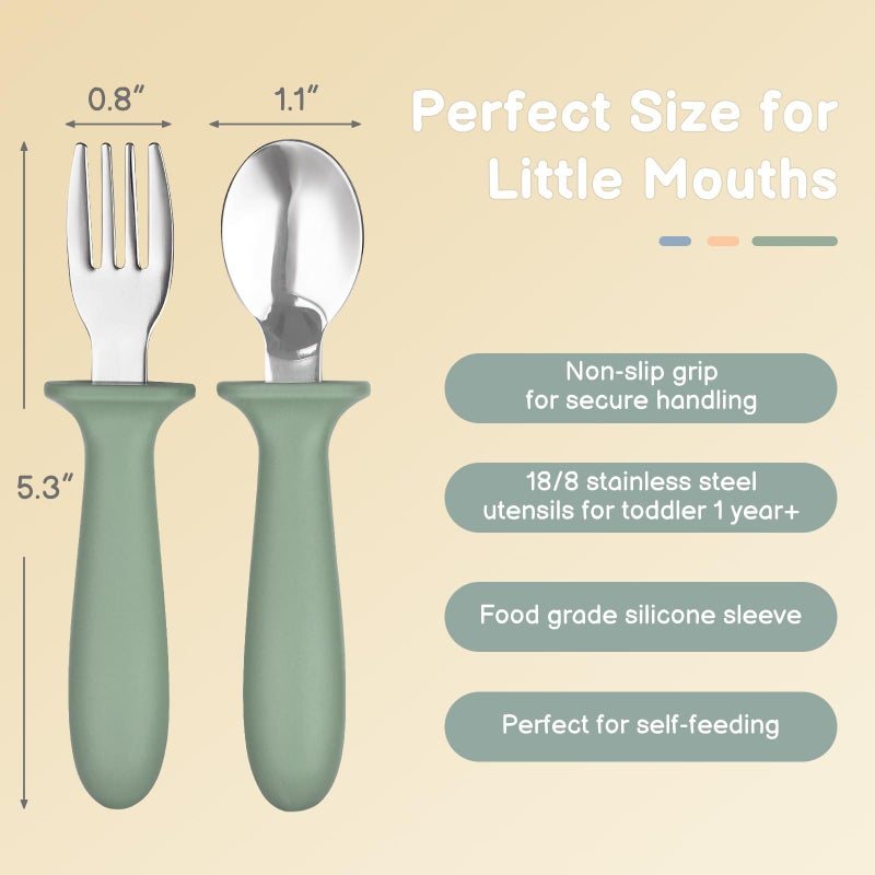 Eascrozn 6 Pack Toddler Utensils, kids Silverware with Silicone Handle, 18/8 Stainless Steel Children Safe Spoons and Forks Set Baby Feeding Essentials, Dishwasher Safe - Image 2