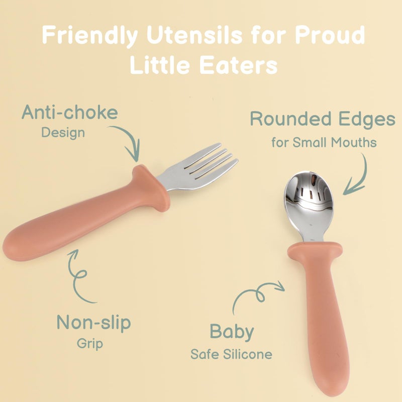 Eascrozn 6 Pack Toddler Utensils, kids Silverware with Silicone Handle, 18/8 Stainless Steel Children Safe Spoons and Forks Set Baby Feeding Essentials, Dishwasher Safe - Image 4