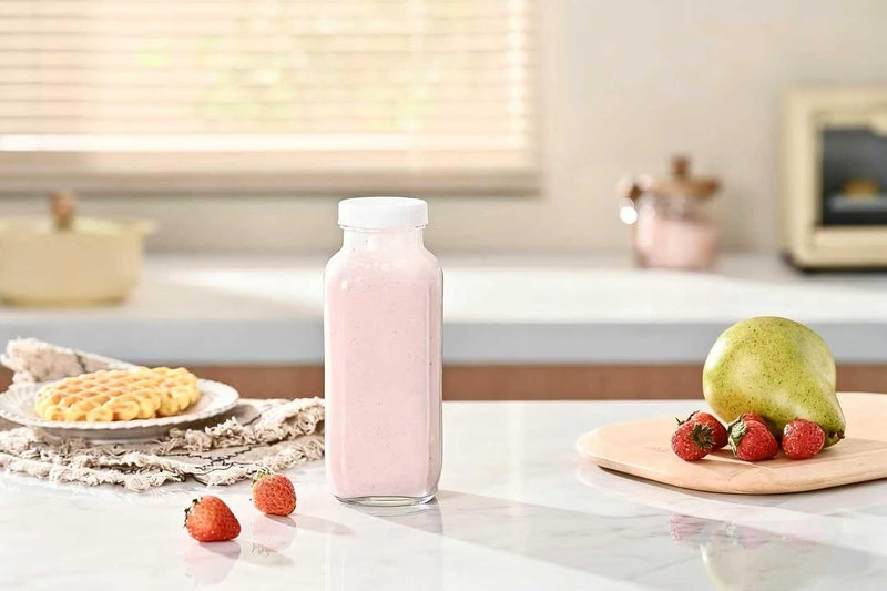 فور رن Fox Run Square Glass Milk Bottle, Leaf-Proof 16.9 oz Juice and Creamer Container with Lid - Image 3