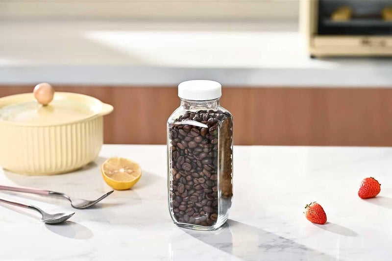 فور رن Fox Run Square Glass Milk Bottle, Leaf-Proof 16.9 oz Juice and Creamer Container with Lid - Image 2