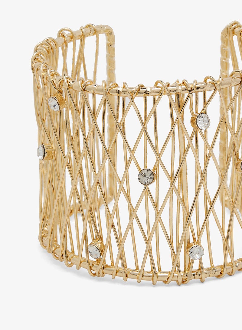 ELLA Gold With Rhinestone Detail Bracelet Cuff - Image 3