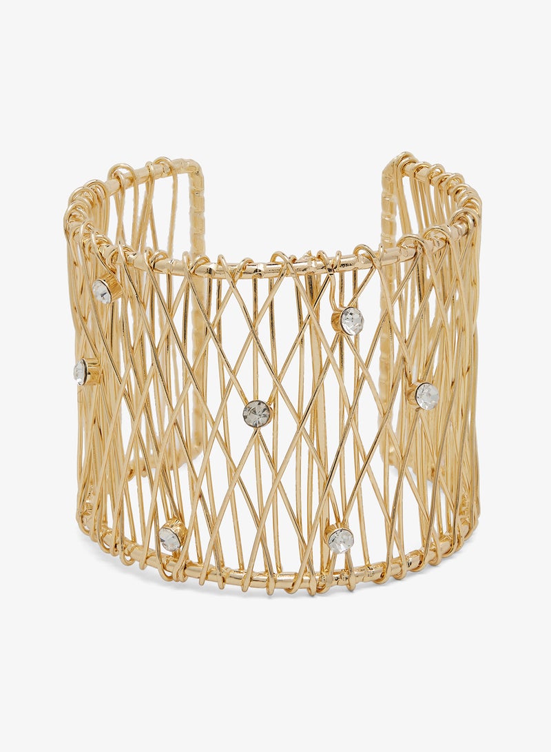 ELLA Gold With Rhinestone Detail Bracelet Cuff - Image 1