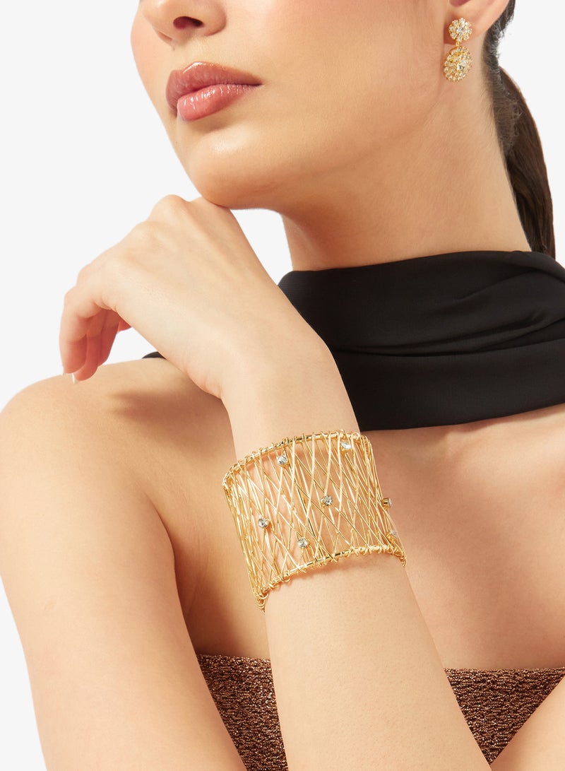 ELLA Gold With Rhinestone Detail Bracelet Cuff - Image 4