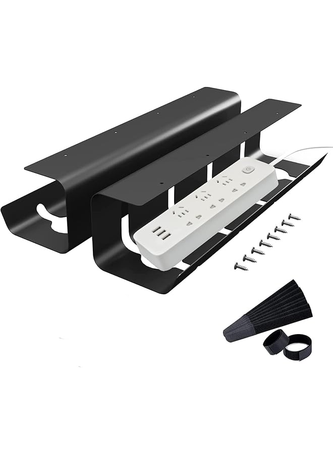 PROMASS promass Under Desk Cable Management Tray, 2 Pack - Ultra-Sturdy Under Desk Storage for Keeping Desk Cables Tidy, Carbon Steel Holds Up to 5 KG, Under Desk Cable Tray 43 x 12 x 10 cm (black)  - Image 1