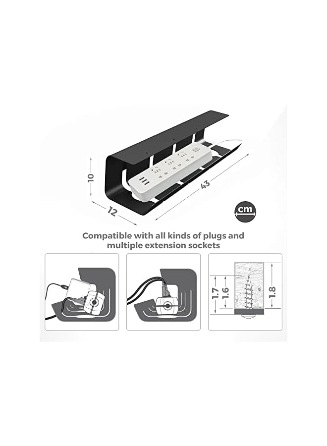 PROMASS promass Under Desk Cable Management Tray, 2 Pack - Ultra-Sturdy Under Desk Storage for Keeping Desk Cables Tidy, Carbon Steel Holds Up to 5 KG, Under Desk Cable Tray 43 x 12 x 10 cm (black)  - Image 5