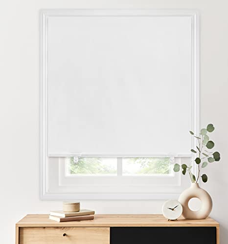 LazBlinds 100 Blackout Roller Shades No Tools No Drill Cordless Blinds for Windows Thermal Insulated UV Protection Privacy Window Shades for Bedroom 48W x 72H White