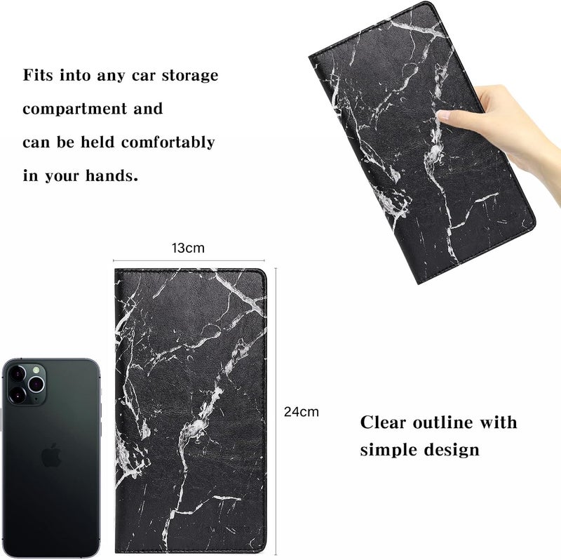 TILDOSAC Car Registration & Insurance Card Holder Leather Auto Glove Box Organizer Document Wallet with Magnetic Shut (Marble Balck, large) Foldable - Image 3