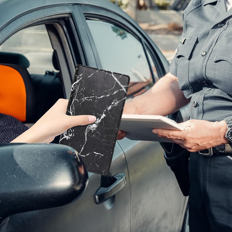 TILDOSAC Car Registration & Insurance Card Holder Leather Auto Glove Box Organizer Document Wallet with Magnetic Shut (Marble Balck, large) Foldable - Image 4