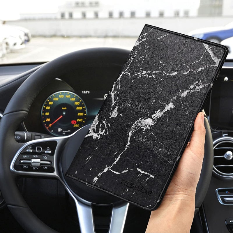 TILDOSAC Car Registration & Insurance Card Holder Leather Auto Glove Box Organizer Document Wallet with Magnetic Shut (Marble Balck, large) Foldable - Image 5