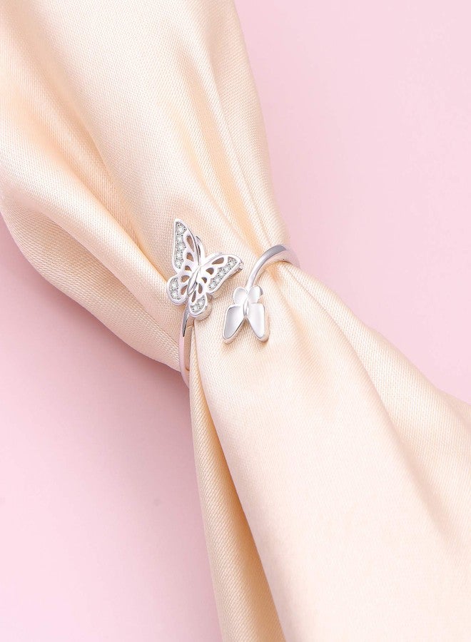 FLYOW Butterfly Ring 925 Sterling Silver Double Butterfly Wrap Around Ring with White CZ Adjustable Thumb Open Rings for Women Jewelry Gifts - Image 5