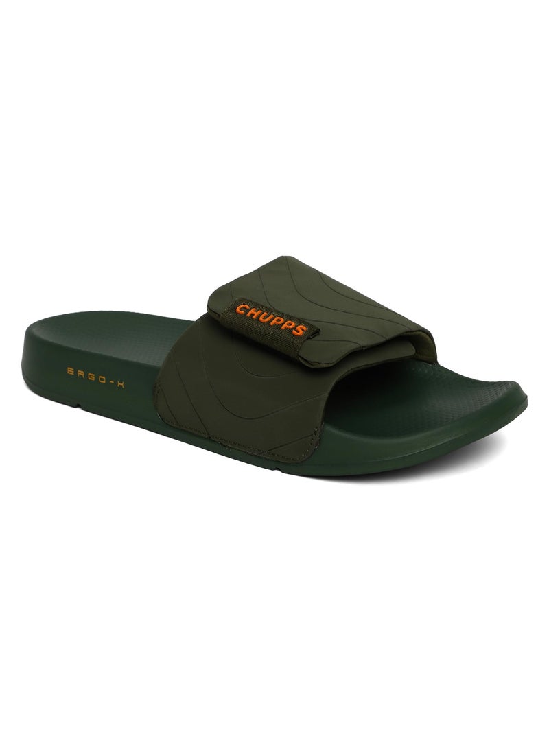 CHUPPS Bandwidth Flow Slider for Men, FOAM6 Upper Technology (6mm Foam) Snug Fit with ERGOX Plus Footbed (Contoured & Cushioned) for Super Comfort Flip Flop Slipper Olive - Image 5