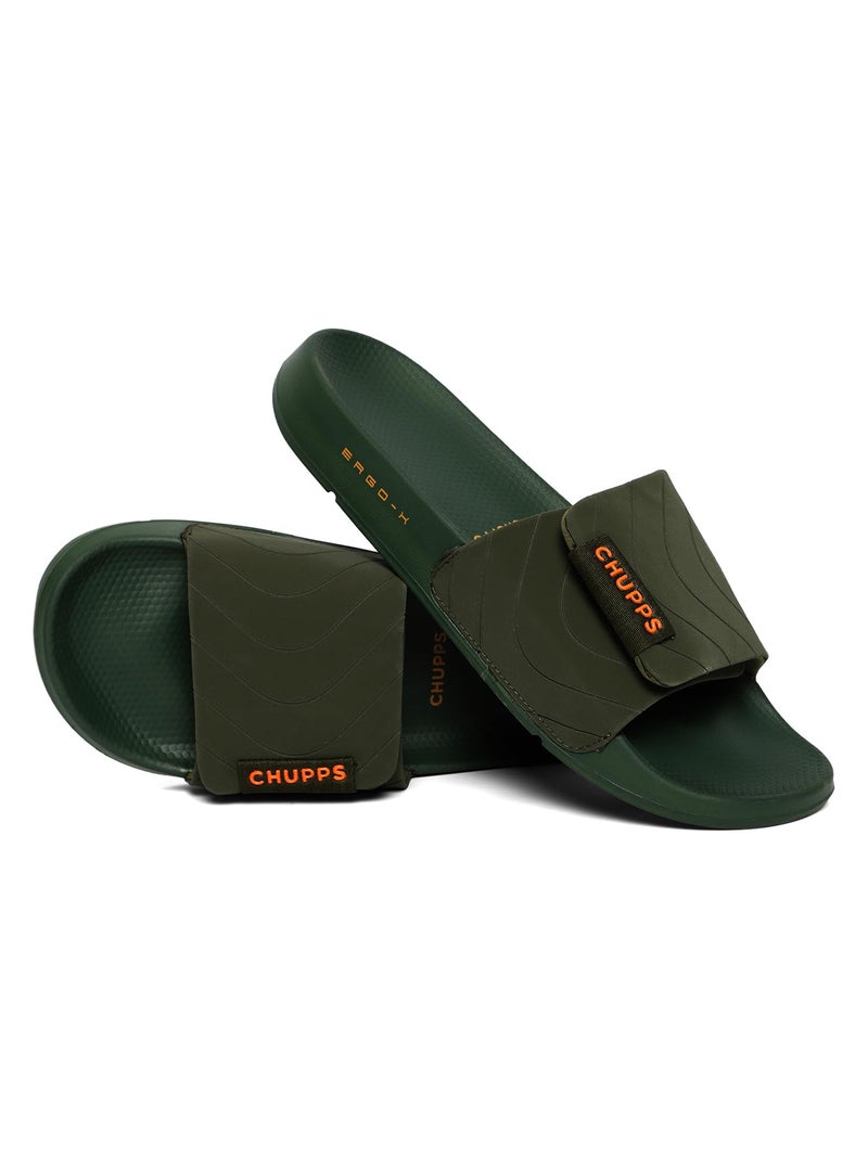 CHUPPS Bandwidth Flow Slider for Men, FOAM6 Upper Technology (6mm Foam) Snug Fit with ERGOX Plus Footbed (Contoured & Cushioned) for Super Comfort Flip Flop Slipper Olive - Image 1