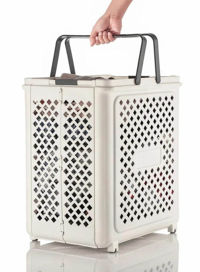 RUDOLF Foldable Plastic Laundry Basket with Wheels & Handles – 49L, Lightweight, Durable, for Clothes & Toys – 49x36x28 cm – White (2) - Image 1