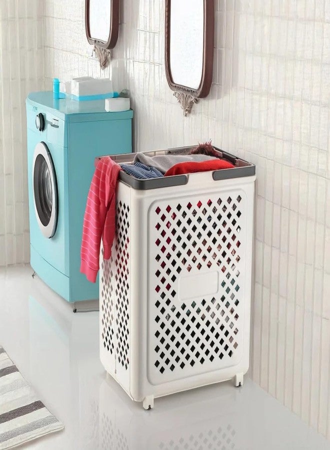 RUDOLF Foldable Plastic Laundry Basket with Wheels & Handles – 49L, Lightweight, Durable, for Clothes & Toys – 49x36x28 cm – White (2) - Image 4