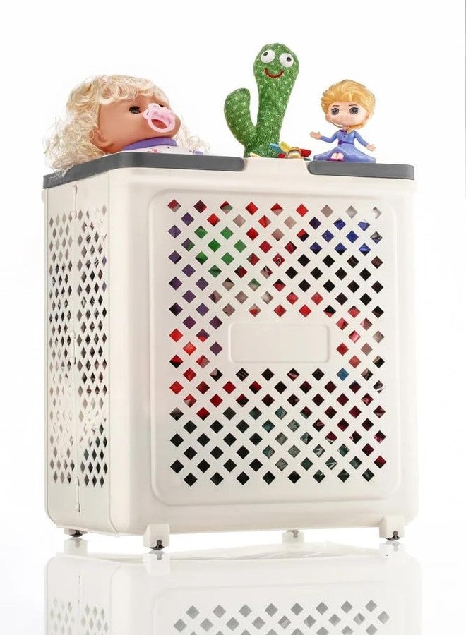 RUDOLF Foldable Plastic Laundry Basket with Wheels & Handles – 49L, Lightweight, Durable, for Clothes & Toys – 49x36x28 cm – White (2) - Image 3
