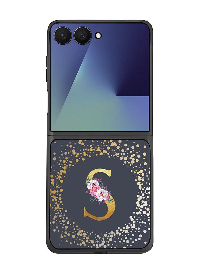 Stylizedd For Samsung Galaxy Z Flip7 Case,Slim fit Camera Protection, Shockproof Thin Phone cover  - Custom Monogram Floral - S  (Grey )