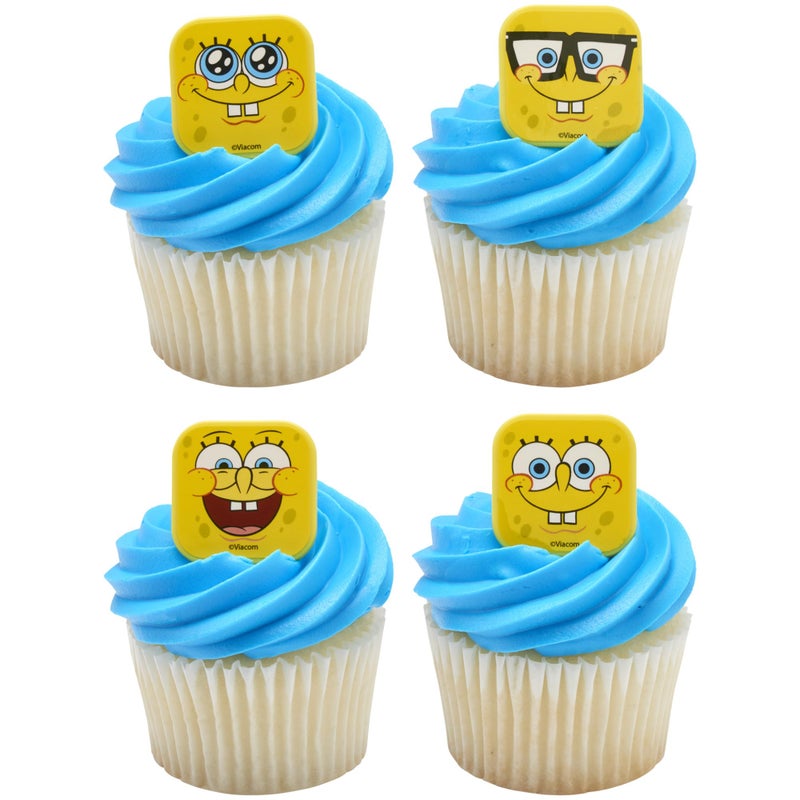 DecoPac SpongeBob SquarePantsâ„¢ Mood Faces Rings, SpongeBob Cupcake Decorations Featuring SpongeBob SquarePants, Yellow - 24 Pack - Image 1