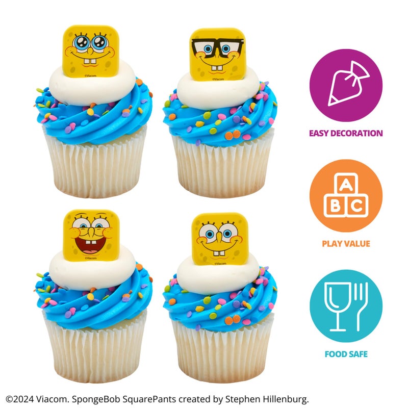 DecoPac SpongeBob SquarePantsâ„¢ Mood Faces Rings, SpongeBob Cupcake Decorations Featuring SpongeBob SquarePants, Yellow - 24 Pack - Image 2