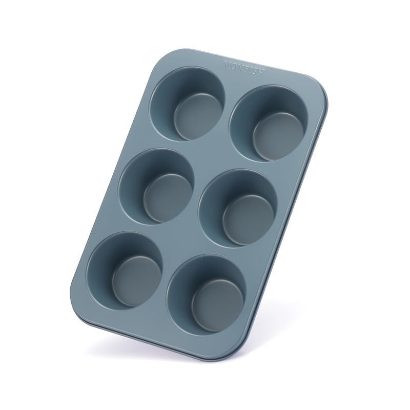 Monfish Muffin Pan 6 Jumbo Cup Carbon Steel Haze Blue non Stick Coating Muffin cupcake Tin 35inch cup Roy blue