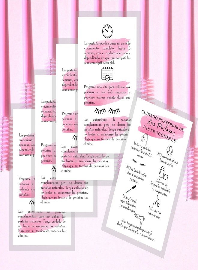 Lashicorn Spanish Lash Aftercare Instructions | 50pk | Cuidado Posterior de la Extensión de Pestañas | 2 x 3.5” inch Card | Eyelash Extension Supplies beautiful pink watercolor, 2-3 week refills fillers - Image 4