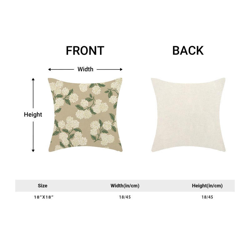 AEIOAE Spring Pillow Covers 18x18 Inch Set of 2, Beige Green Hydrangea Flower Throw Pillows Case,Floral Summer Outdoor Seasonal Decorative Farmhouse Decor Cushion Covers for Home Sofa Bed Couch - Image 5