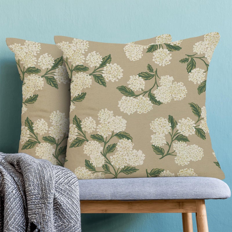 AEIOAE Spring Pillow Covers 18x18 Inch Set of 2, Beige Green Hydrangea Flower Throw Pillows Case,Floral Summer Outdoor Seasonal Decorative Farmhouse Decor Cushion Covers for Home Sofa Bed Couch - Image 2