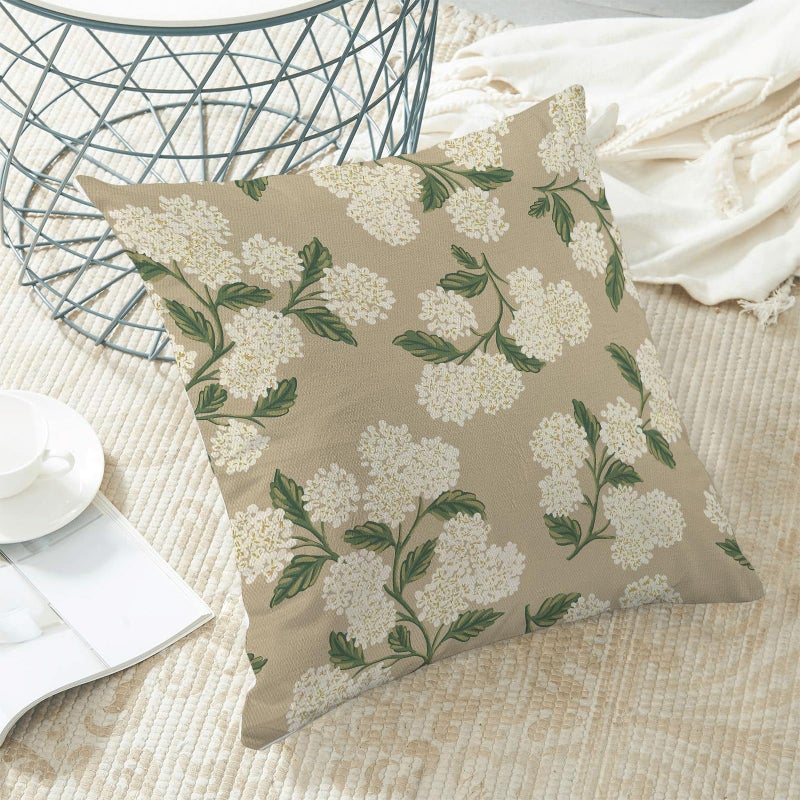 AEIOAE Spring Pillow Covers 18x18 Inch Set of 2, Beige Green Hydrangea Flower Throw Pillows Case,Floral Summer Outdoor Seasonal Decorative Farmhouse Decor Cushion Covers for Home Sofa Bed Couch - Image 4
