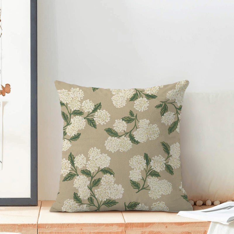 AEIOAE Spring Pillow Covers 18x18 Inch Set of 2, Beige Green Hydrangea Flower Throw Pillows Case,Floral Summer Outdoor Seasonal Decorative Farmhouse Decor Cushion Covers for Home Sofa Bed Couch - Image 3