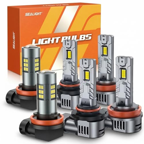 SEALIGHT 9005HB3 H8H9H11 Light Bulb Combo and H11 Fog Lights 100000LM UltraBright 6500K 9005 H11 Bulbs with Cooling Fan 360 Illumination True Plug N Play Nonpolarity Pack of 6 - Image 1