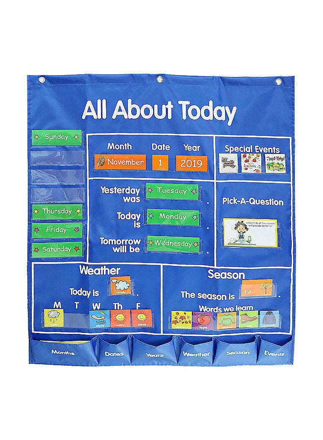 Generic School Classroom Pocket Chart with Date Month Year Week Season Weather Event Cards Teacher Teaching Tool All about Today Activity Learning Resource - Image 1