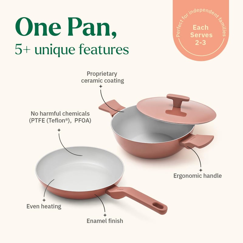 Ember Cookware Ember Non-Stick Ceramic Cookware Set 5 Piece | ISI Certified | Includes Frying Pan, Kadai with Lid, 2 Wooden Spoons & Gentle Cleaning Eraser | Induction Compatible | PFAS & PTFE Free - Terracotta - Image 2