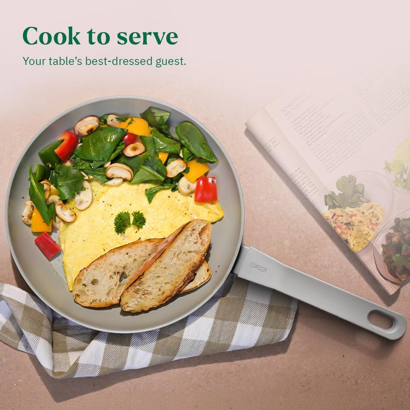 Ember Cookware Ember Non-Stick Ceramic Cookware Set 5 Piece | ISI Certified | Includes Frying Pan, Kadai with Lid, 2 Wooden Spoons & Gentle Cleaning Eraser | Induction Compatible | PFAS & PTFE Free - Terracotta - Image 5