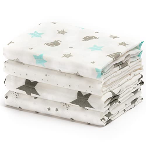Cuddle Bug CuddleBug Muslin Baby Swaddle Blankets 4-Pack Large Size 4 Feet x 4 Feet – Unisex Muslin Cotton All Purpose Baby Blankets - for Boys and Girls 0 to 3 Months (Starry Nights) - Image 1