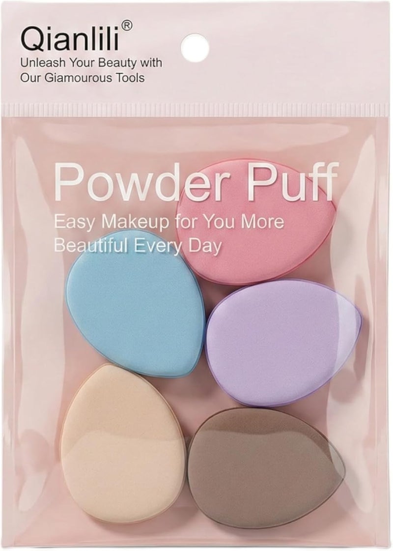 Mini Puff Powder Set of 5 Mini Puff, Mini Finger Makeup Sponge with Drop Design, Perfect for Blending Concealer and Setting Powder Under Eyes and in Tight Corners, Washable