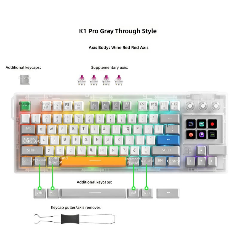 MiraBox K1 Pro Mechanical Keyboard with RGB Backlight, Hot-Swap Keys, and Macro Programming for Office & Gaming - Image 1