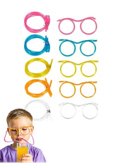 Sweet Life 5pcs Straws Glasses Plastic Fun Glasses Straw Covers Cap Reusable Straws for Kids Glasses Straws Drinking Adult Party Fun Straws for Eye Glasses Straw Tube Toy and Birthday Party Set  - Image 1