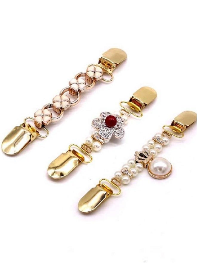 3PCS Tie Up Sweater Clip and Scarf Clip Set, Vintage Dress Clips Back Cinch Clip for Clothing, Shawl Clasps, Ladies Dress Chain Cardigan, Retro Cardigan Collar  Brooch Clips，3 Styles - Image 1