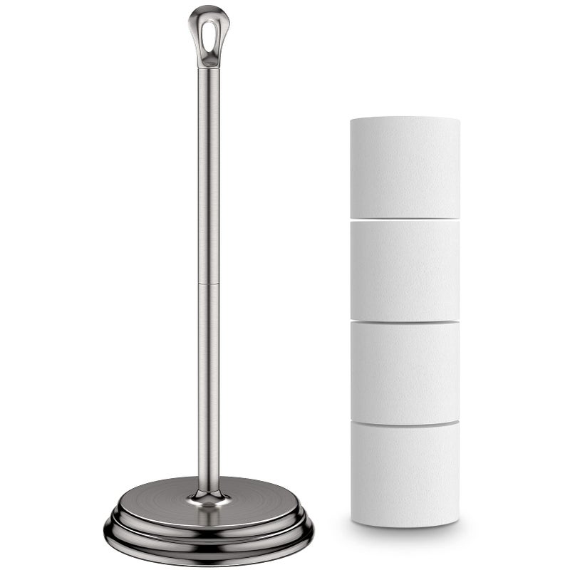 KASUNTO Toilet Paper Holder with Rustproof, Metal Free Standing Toilet Paper Stand Storage for Bathroom, Tissue Paper Roll Holder for Bathroom Accessories (Brushed Nickel) - Image 1