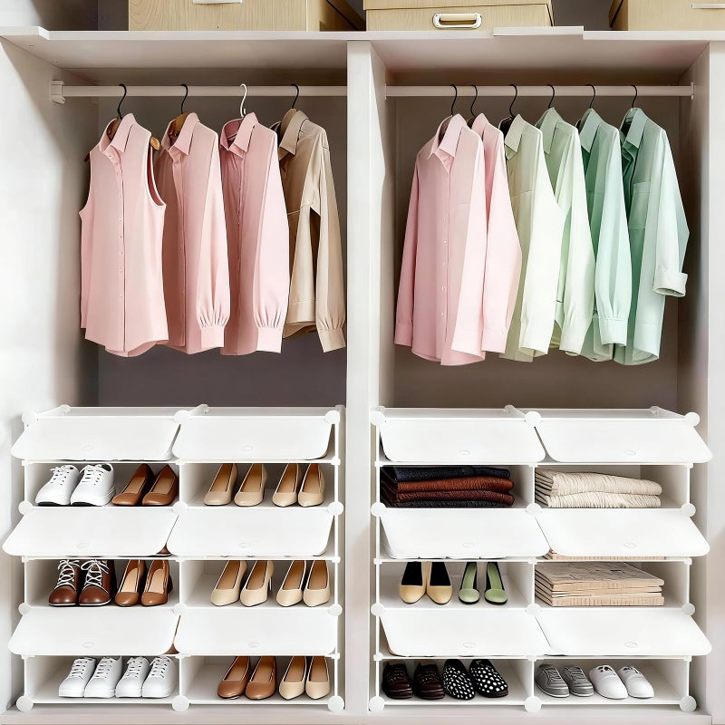 DUMOS Shoe Rack Organizer, 6-Tier Shoe Storage Cabinet with Door, Stackable Plastic Shoe Shelves Organizer for Closet,Entryway,Hallway,Bedroom, 24 Pairs, White - Image 4