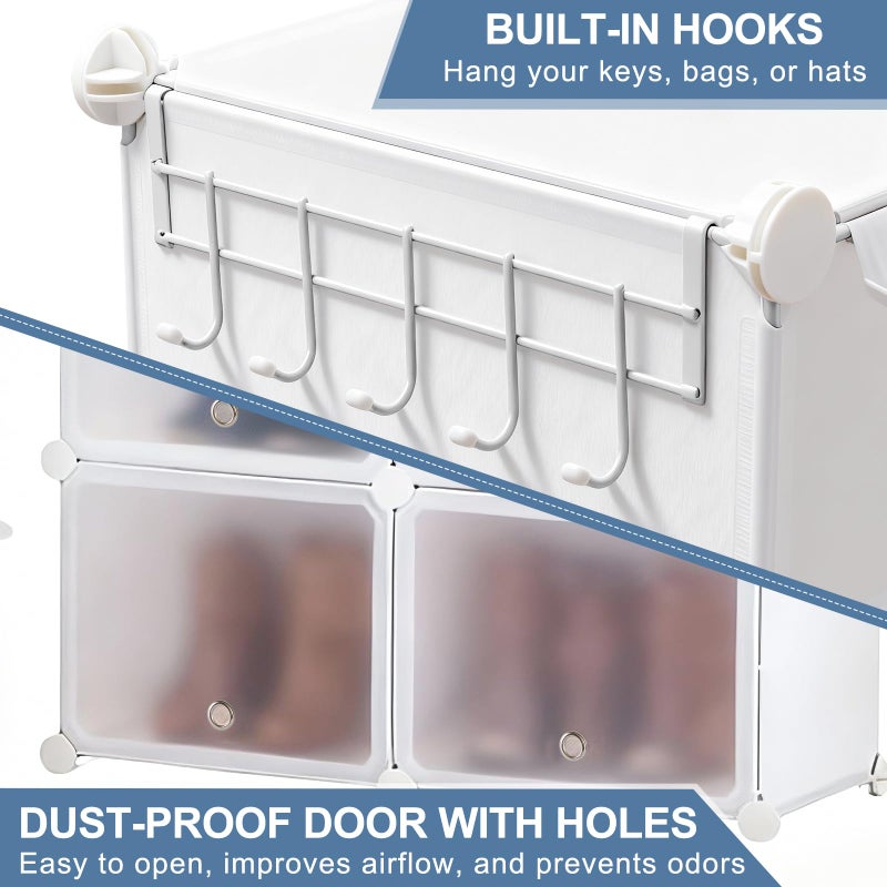 DUMOS Shoe Rack Organizer, 6-Tier Shoe Storage Cabinet with Door, Stackable Plastic Shoe Shelves Organizer for Closet,Entryway,Hallway,Bedroom, 24 Pairs, White - Image 2